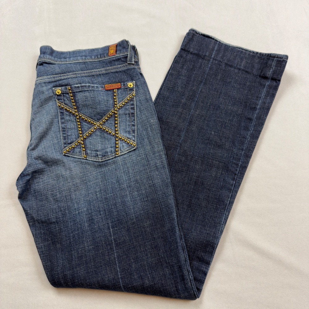 7 For All Mankind‎ Mia Wide Leg Studded Pocket Jeans Blue Denim Size 31